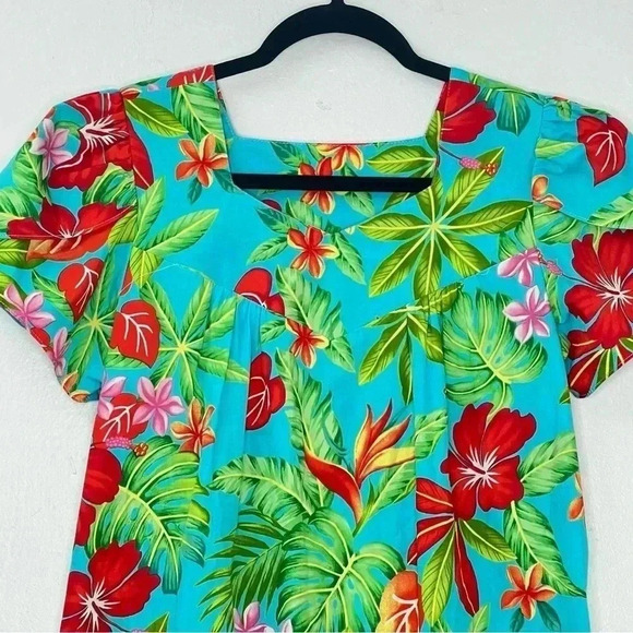 Wave‎ Shoppe Mid-Calf Turquoise Floral Kaftan Dress Sz M - Picture 2 of 16